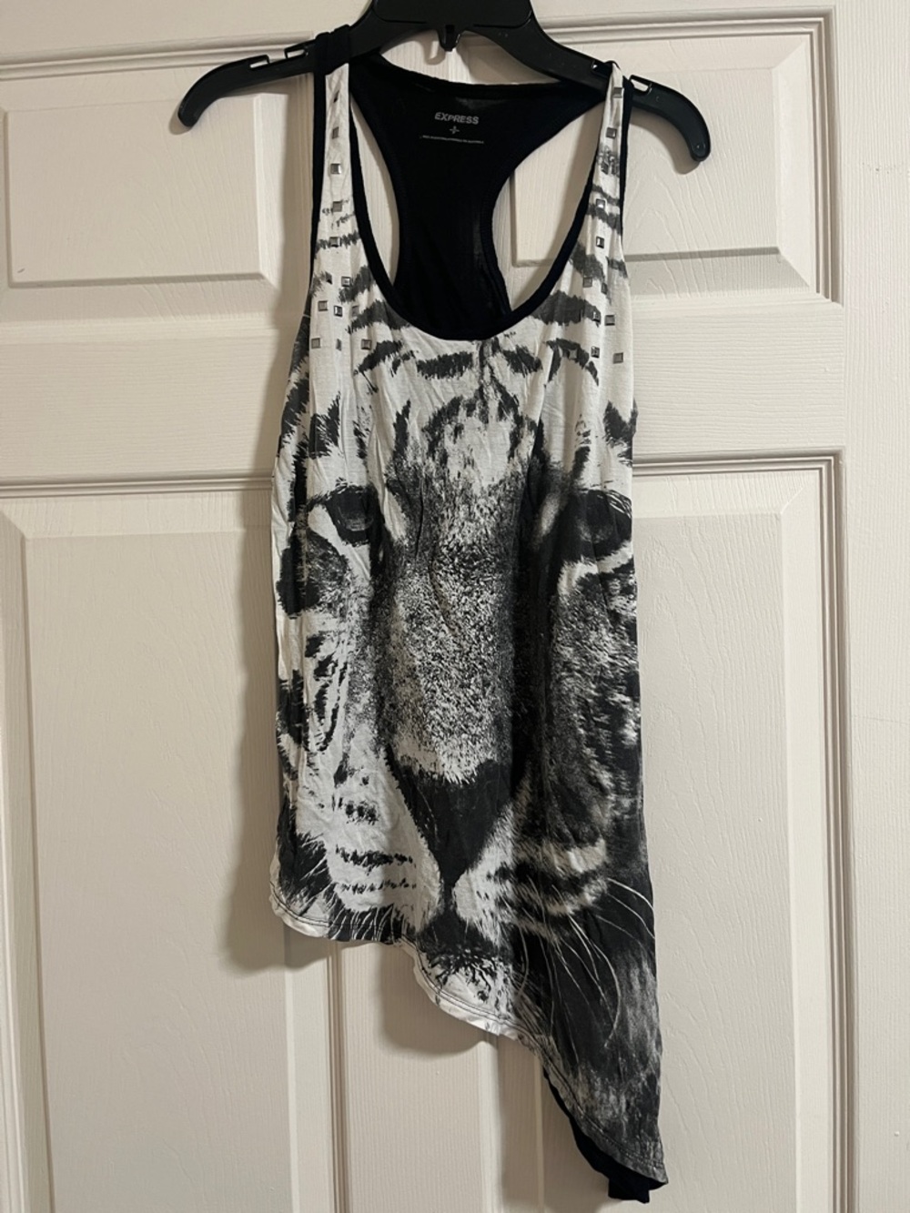 Express Black & White Tiger-Graphic Asymmetric Tank